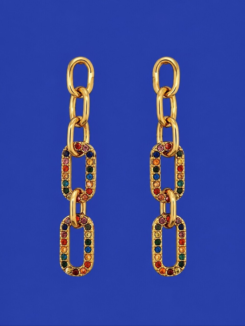 NATASHA Rainbow Rhinestone Paperclip Link Chain Dangle Earrings